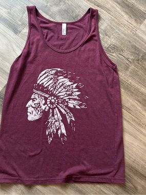 Graphic Tank Top with Feather Headdress - Burgundy